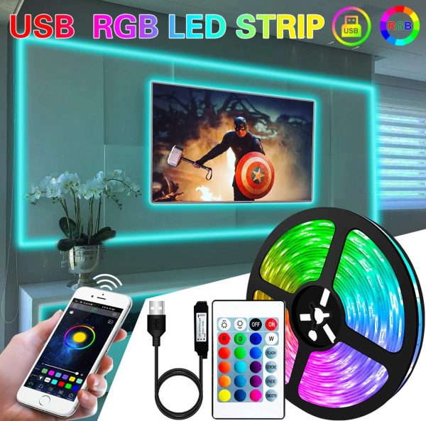USB RGB LED лента за телевизор, 2 m, со Bluetooth
